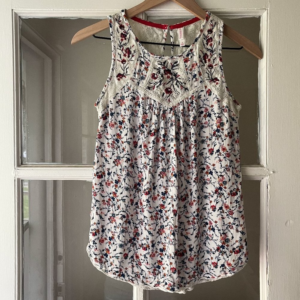 Floral Print Lace Detail Sleeveless Top